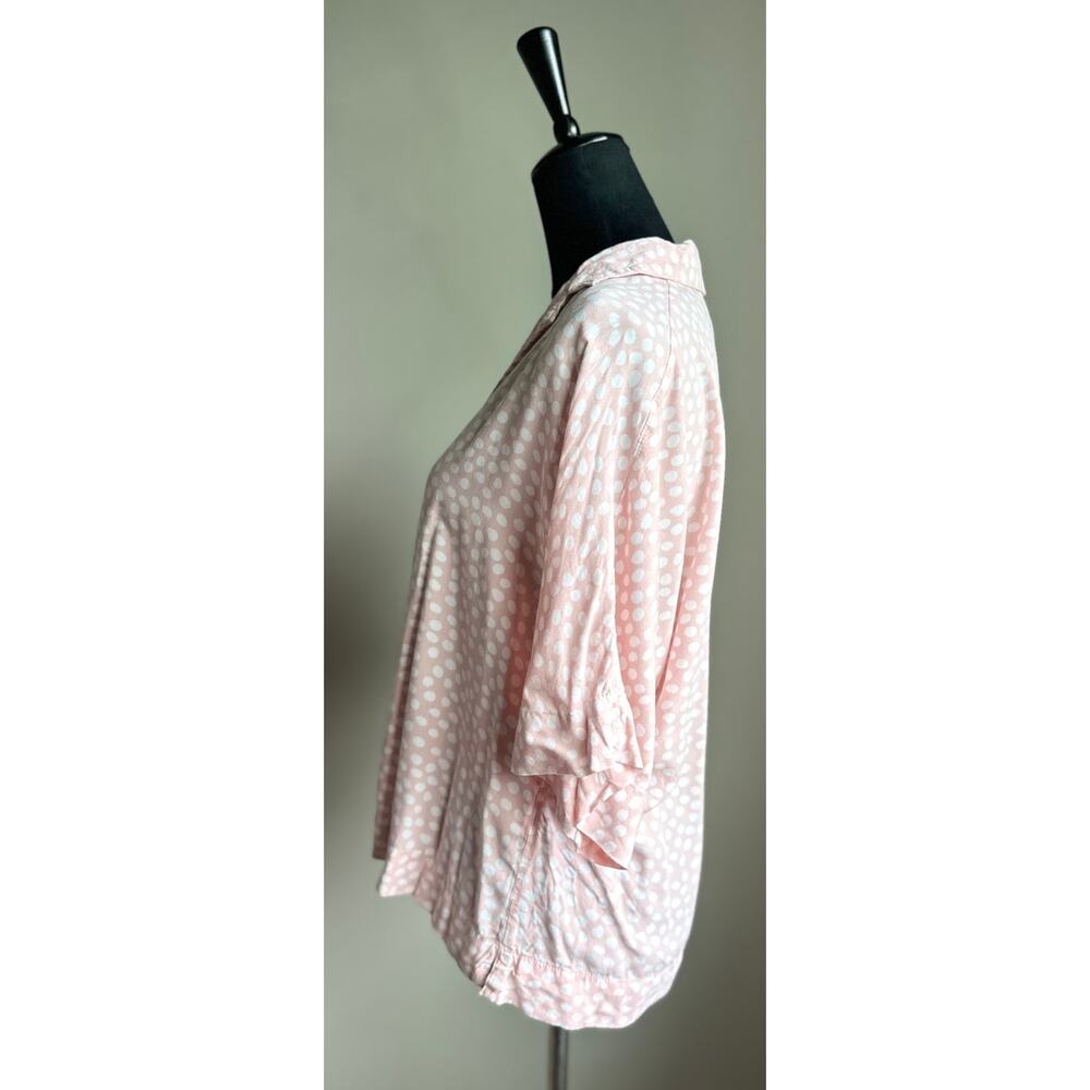 Piyama Pink White Polka Dot Short Sleeve Button Front Pajama Top Size S/M - Picture 4 of 7